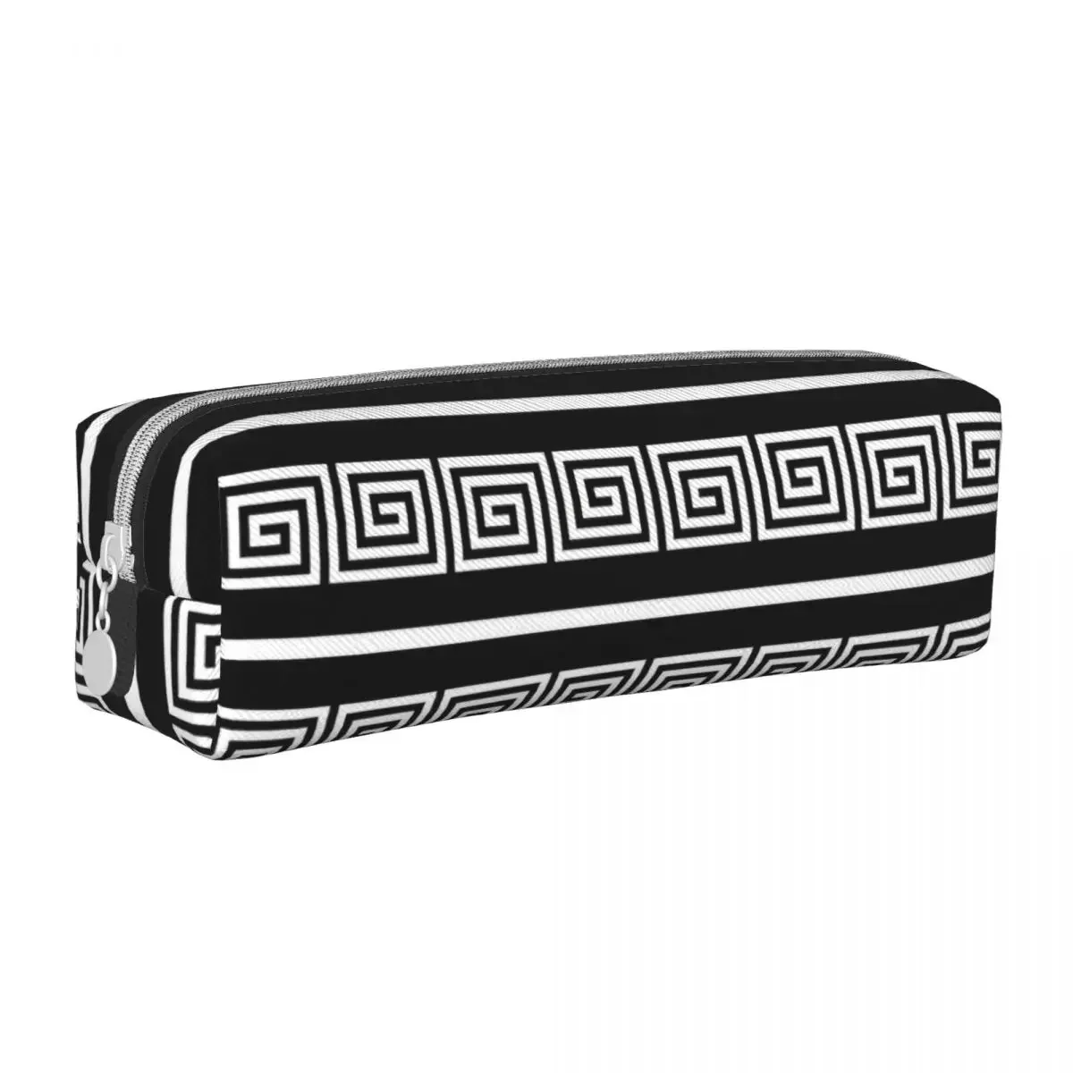 Greek Key And Line Black And White Pencil Cases Cute Pen Bags Girls Boys Large Storage Students School Cosmetic Pencil Pouch