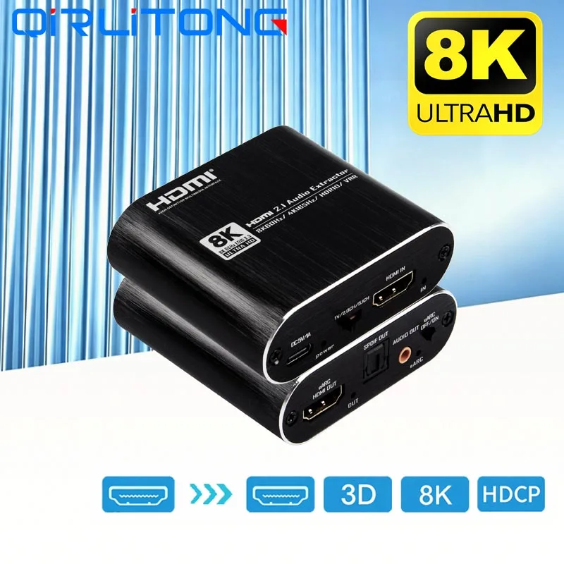 8K 4K HDMI eARC 1x1 1 in 1 Out Audio Extractor PCM LPCM AAC DSD Dolby Audio Supoort HDR10 VRR 3D Support for PC TV PS4/PS5