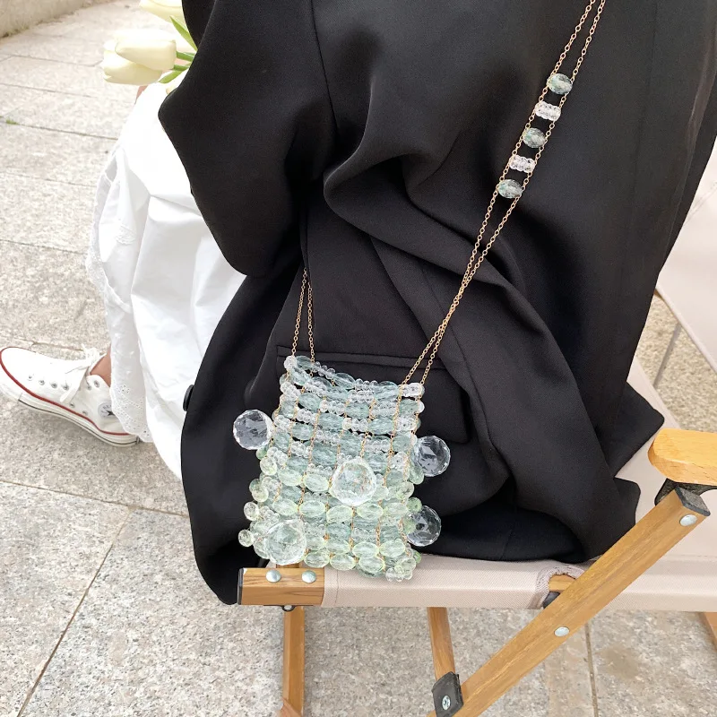 Mini Bag Summer 2024 Fashion Girl Personality Chain Single Shoulder Crossbody Bags Acrylic Beaded Weaving Party Banquet Handbag