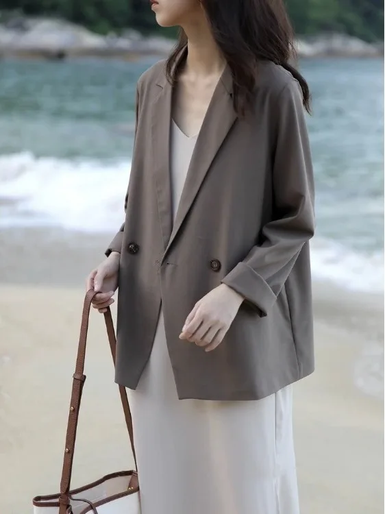 

Ele Свободный крой, повседневный женский тюнер, тонкий весенне-осенний корейский вариант, длинный свек на пуговицах, против морщин