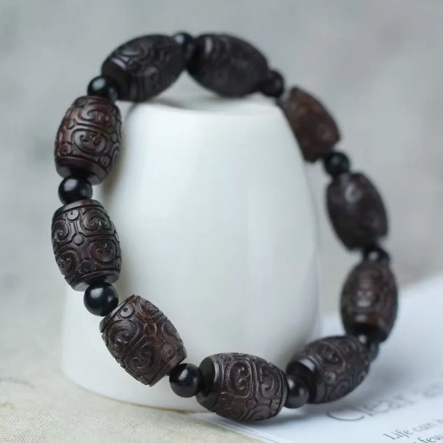 New Ebony Beads Bracelet Rosary Sculpture Auspicious Cloud Drum Beaded Single Circle Men's and Women's Hinting Beads Hand String