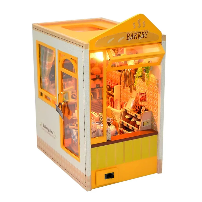 

3d Wooden Bookend Puzzle Assembly Doll House Book Nook Kit Building Model Diy Toy Small Home Decor Bookshelf Insert No Light