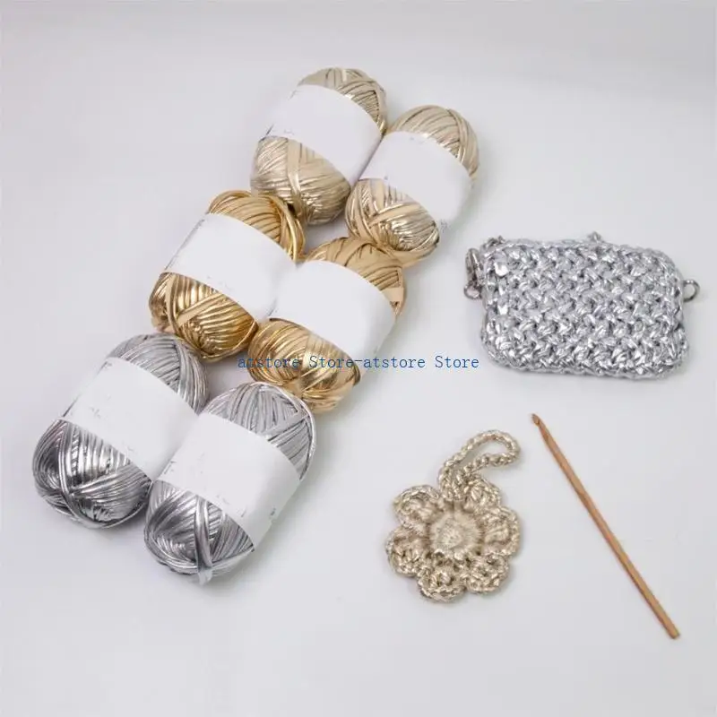 

H37D 87.48Yard Total Metallic Tshirt Yarn for Handmade Crochet Bag Basket Blanket