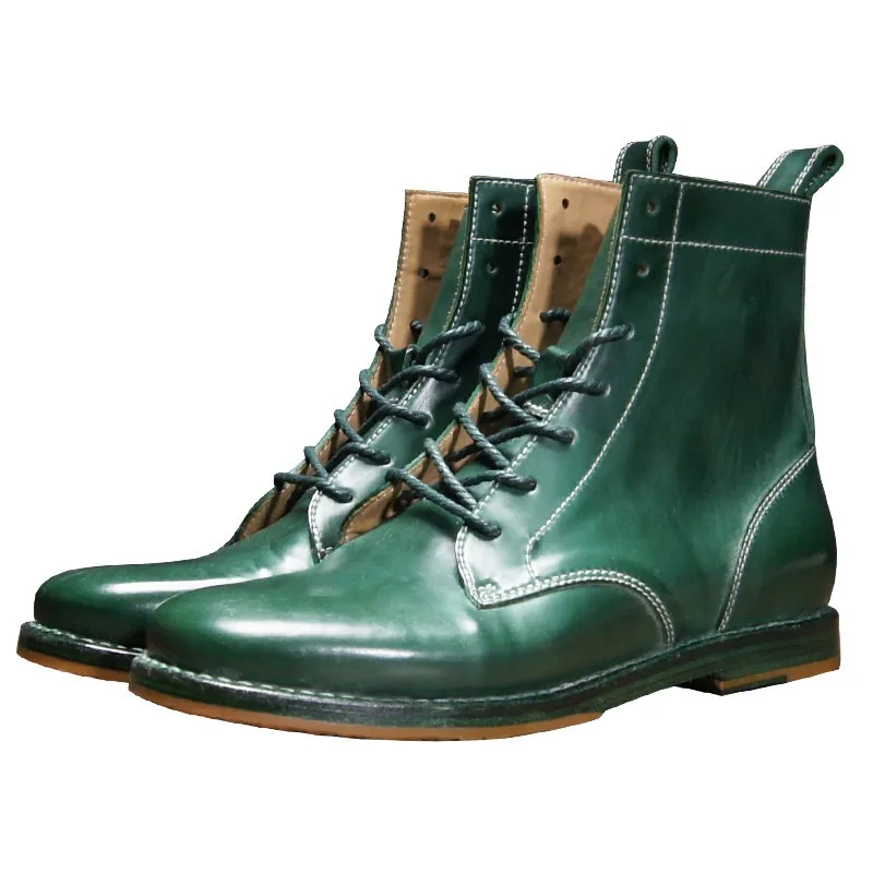 Handmade High Top Lace Up Genuine Leather Casual Chelsea Boots Men's Shoes Breathable  Work Formal Motorcycle Desert Boots Male
