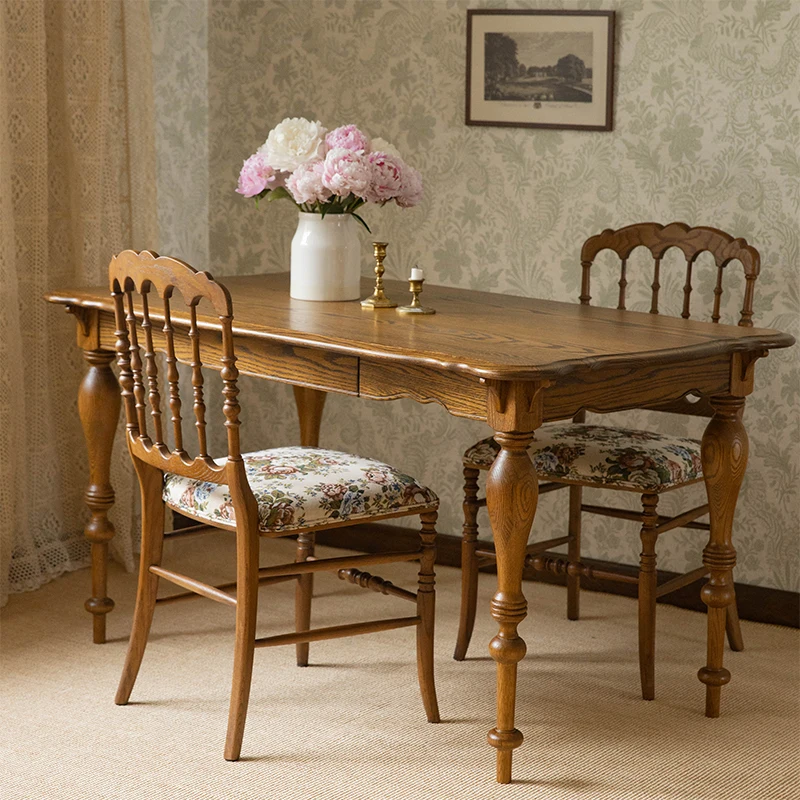 

Solid Wood Dining French Oak Conference Table Household Dining Table French Retro Negotiation Dining Chair