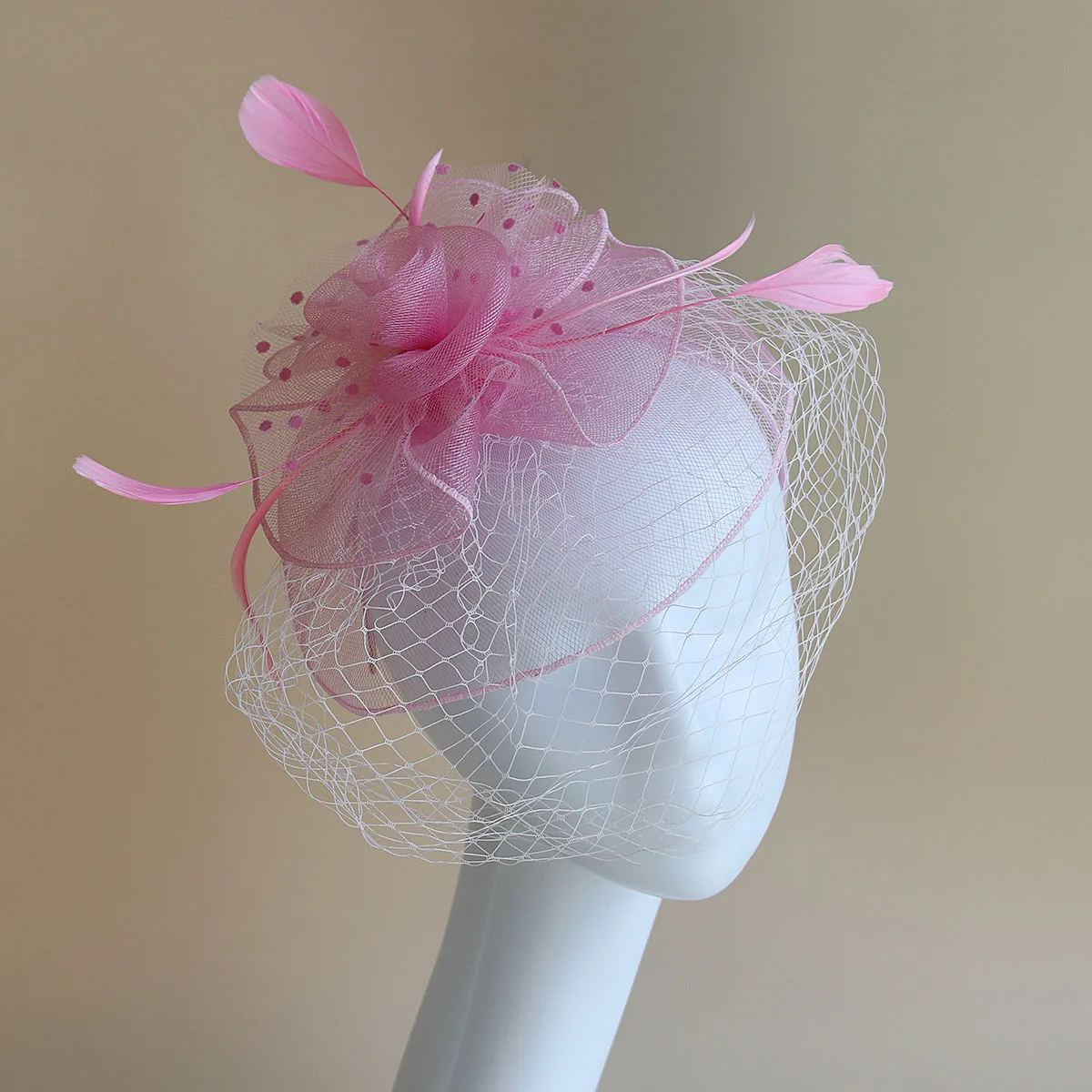 

Flower Fascinators With Mesh Feather Headband Women Wedding Kentucky Derby Headwear Cocktail Party Hair Accessories