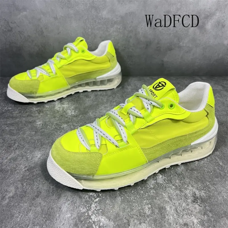 Chunky Sneaker Men Air Cushion Running Shoes Fashion Casual Leather Fabric Breathable Height Increased Flat Platform Board Shoes