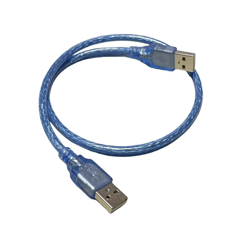 5PCS USB 2.0 A to A Male‑Male Data Cable, Pure Copper Core, Double Shielded with Ferrite Core, Transparent Blue USB