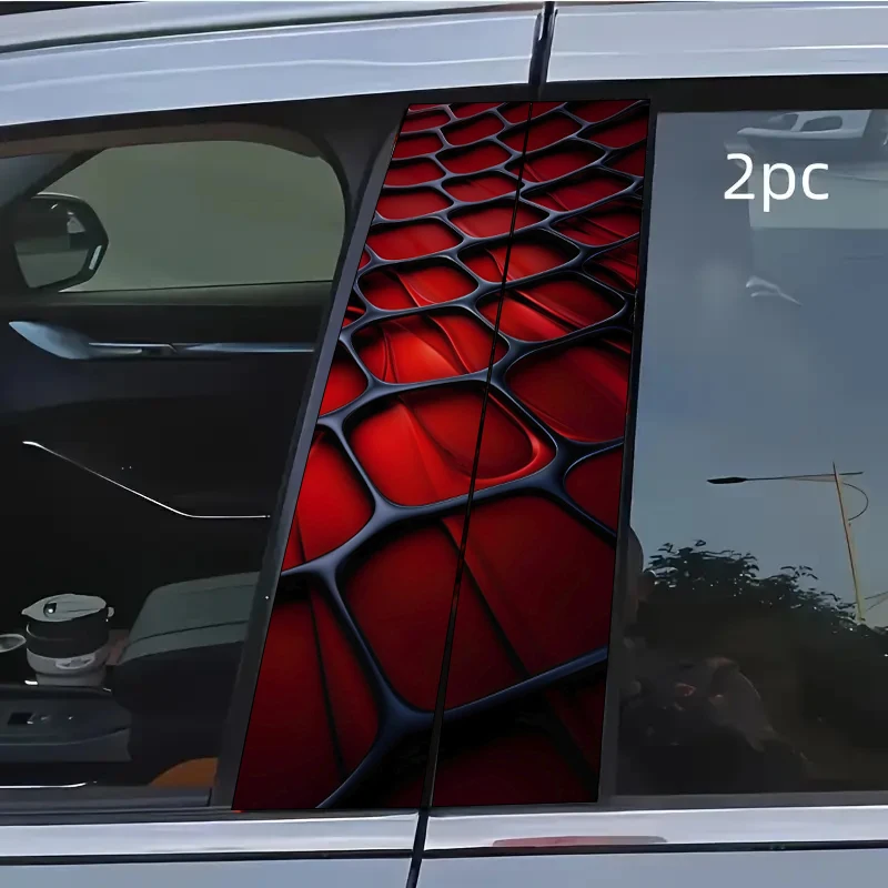 2 sztuki naklejek na słupki B, odblaskowe, czerwone, z fakturą. Folia ochronna, odpowiednia do wszystkich modeli pojazdów