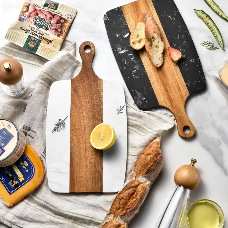 Western Food Bread Steak Chopping Board Acacia Wood And Marble Splicing Baking Board High Appearance Level Fruit Cutting Board