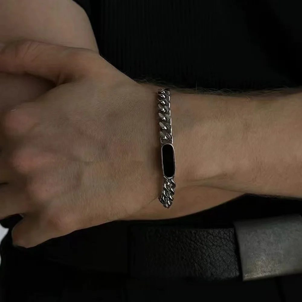 Amerikanisches Hip-Hop Schwarzes Kubanisches Kettenarmband Rund Stahlfarben Retro Edelstahl Herren Damen Modeschmuck – Detail 1