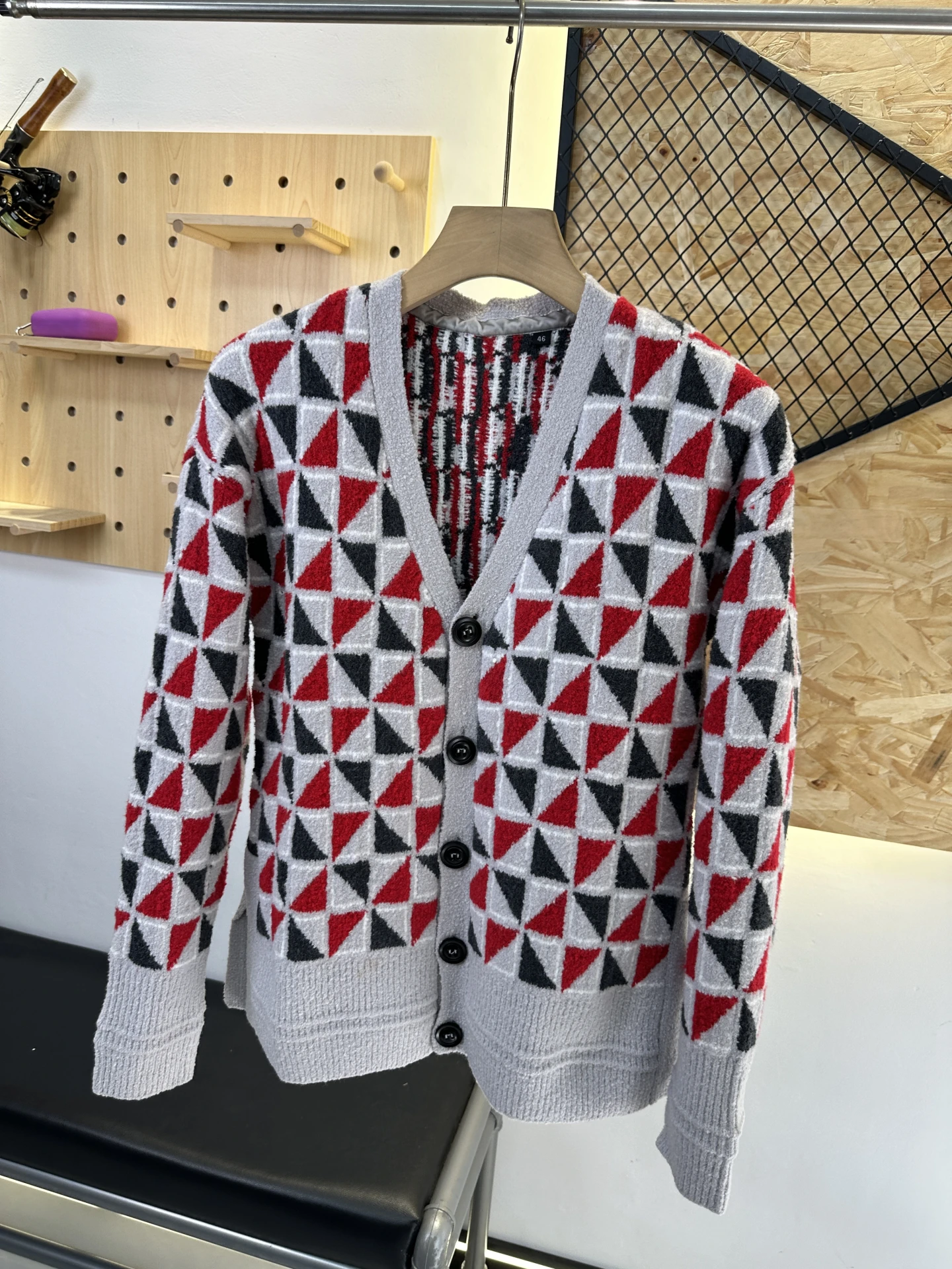 

Quali Color Blo Вязаный шерстяной свитер V Ne Открытый кардиган для пар Briti Casual Sle с геометрическим узором