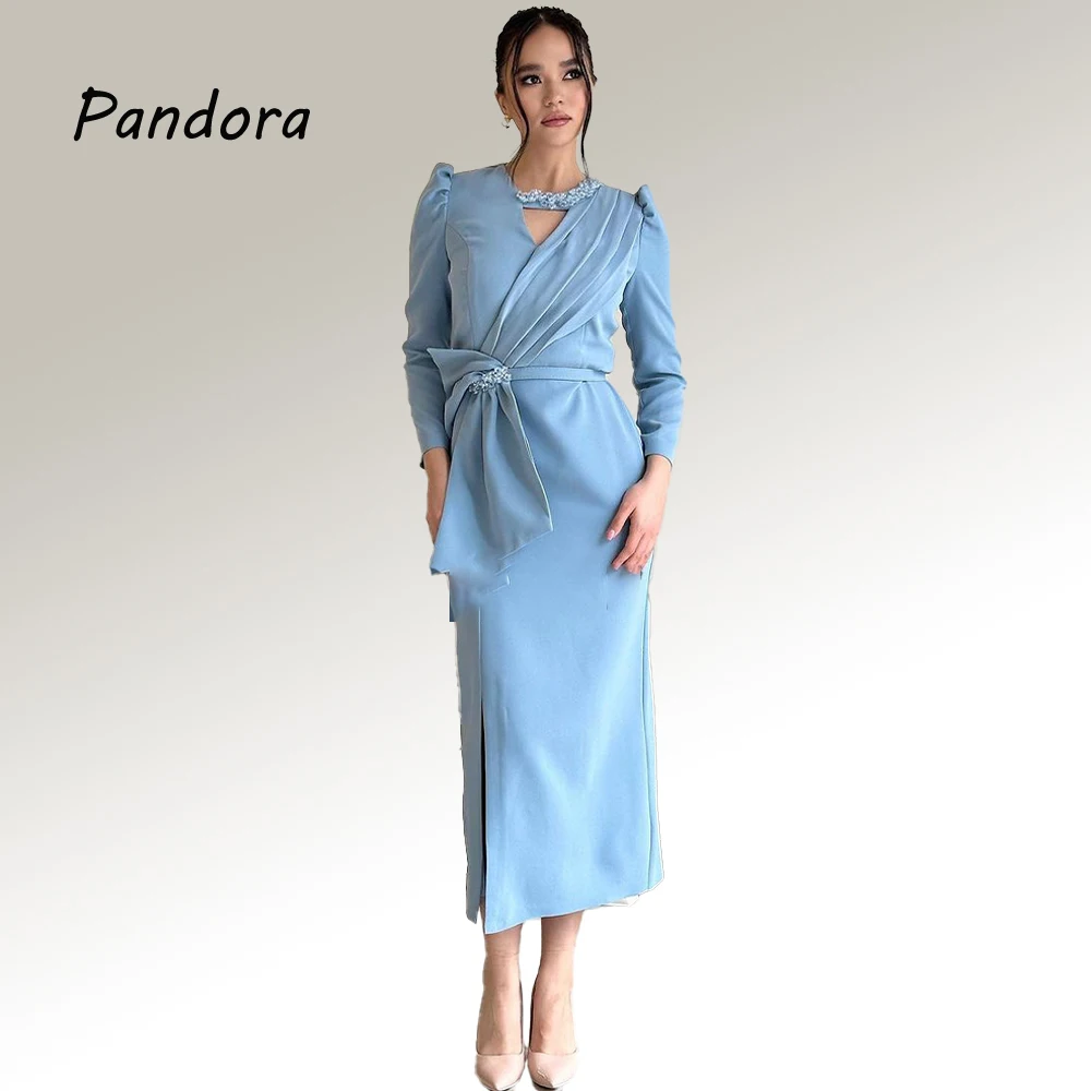 Pandora vestido de noche formal para mujer, cuello redondo, manga larga, plisado, cuentas, sirena, hasta el tobillo, boda, cumpleaños, fiesta de graduación