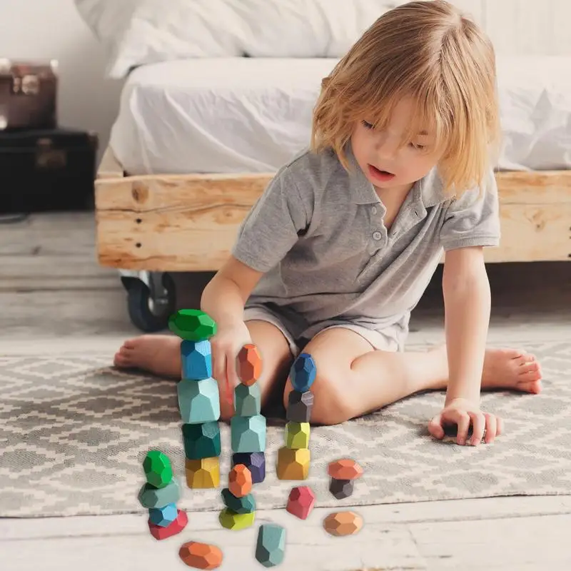 Juguetes apilables de madera para niños pequeños, rocas de equilibrio, juguetes sensoriales, juguete de habilidades motoras finas, actividades sensoriales educativas preescolares para niñas