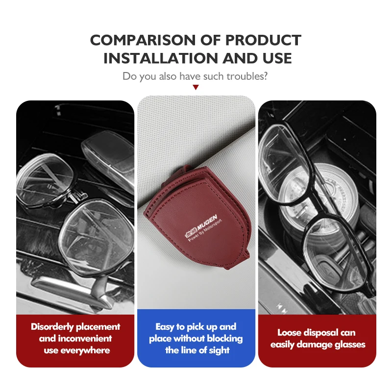 For Honda Car Visor Glasses Clip Leather Sunglasses Holder Magnetic Glasses Clip Mugen Power Accord Civic vezel Crv City Jazz view 2