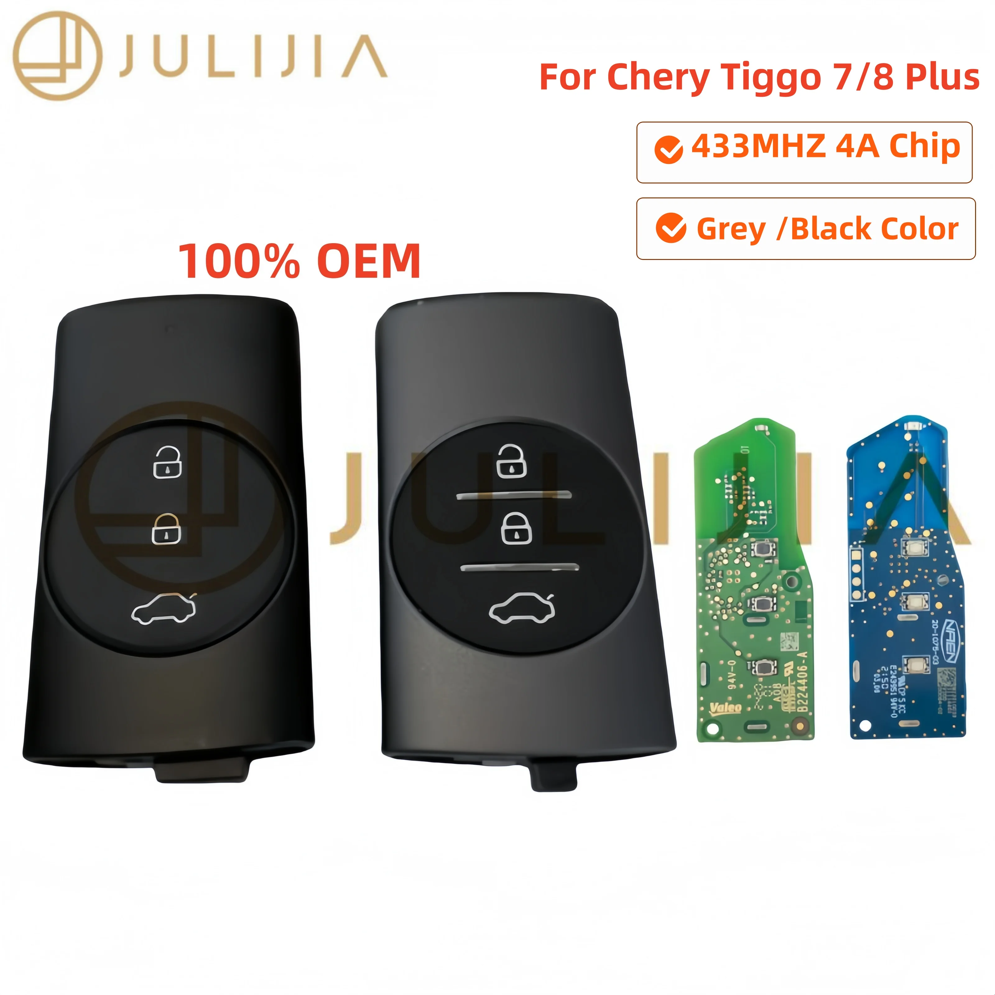 JULIJIA Original 4A Chip 433MHz Keyless Go Chave Remota Do Carro Para Chery Exeed Vantas TX TXL LX Novo Tiggo 3X 5X 7 Plus 8 Plu