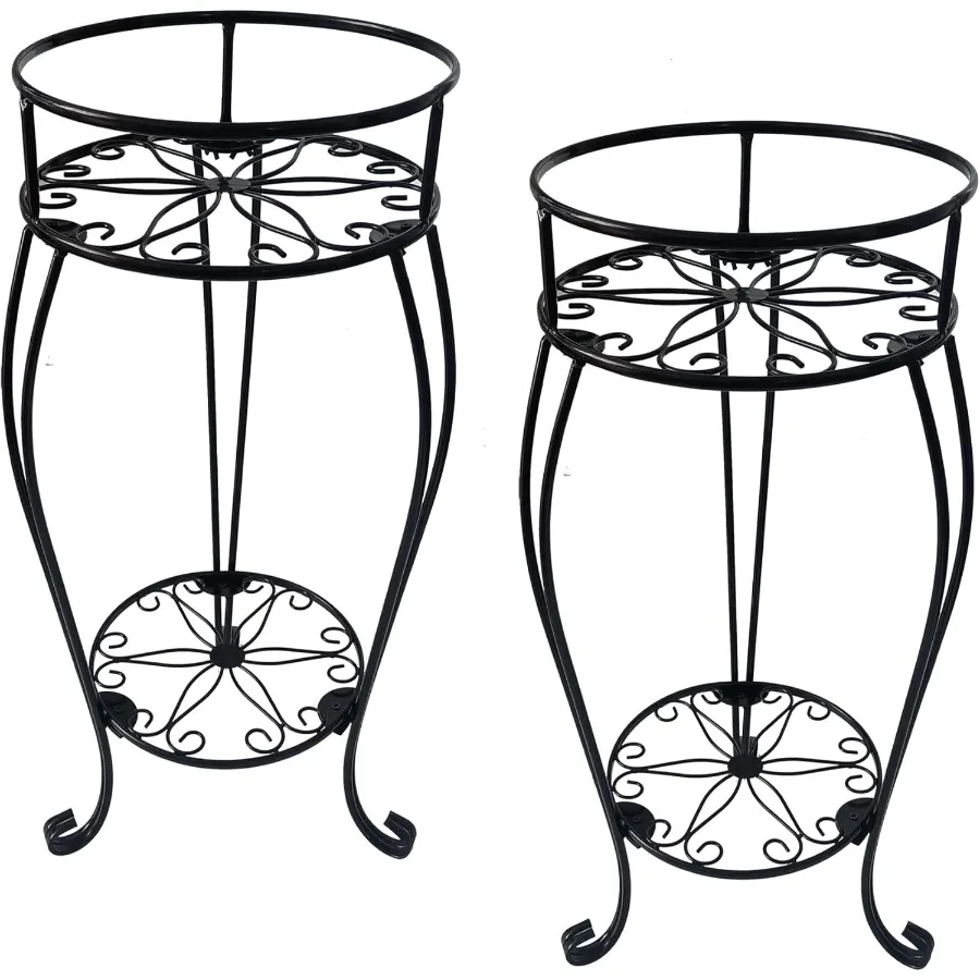 

2 Tier Plant Stand 2Pack 28.1 inch Tall Metal Potted Holder Rack Indoor Outdoor Multiple Flower Pot Shelf Rustproof Iron