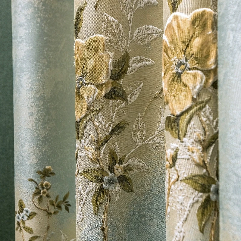 Custom European luxury classical shading relief velvet bedroom living room cloth blackout curtain tulle valance drape M1732
