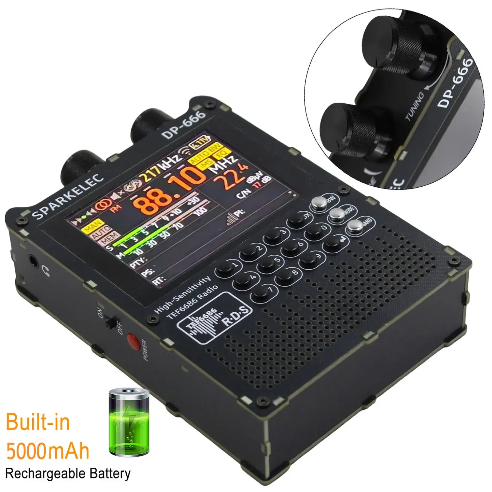 DP-666 Высокочувствительное полнодиапазонное радио TEF6686 Чип FM AM Коротковолновое радио с RDS-дисплеем Портативный DSP-приемник с открытым исходным кодом