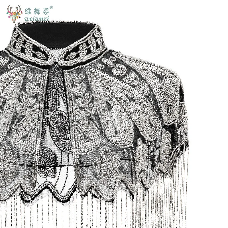 خمر نمط موضوع الراقية قاعة الرقص فساتين السهرة اكسسوارات شرابة شال اليدوية حبة التطريز شرابة فستان شال #6