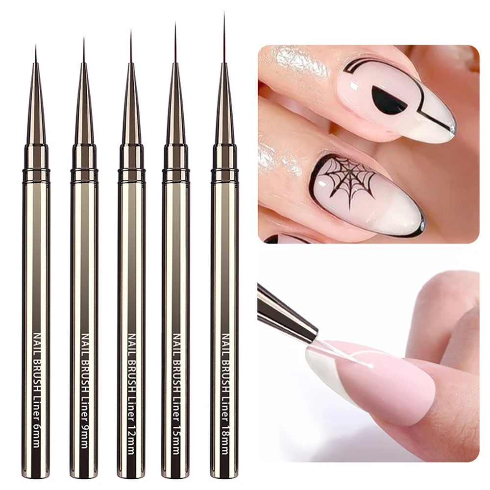 5-Piece Professional Nail Art Brush Set, Ultra-Fine Detail Brushes for Precise Outlines and Intricate Patterns, Ideal for Floral