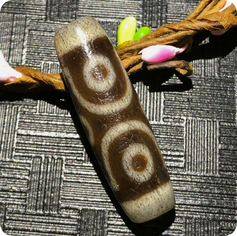 Magic Tibetan Old Agate Dragon Skin 6Eye totem dZi Bead 12*41mmD010