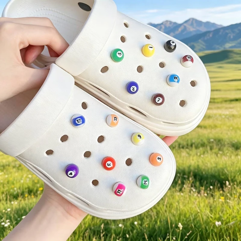 15pcs/Set Hot Sale DIY Hole Shoes Charms For Creative 3D Billiards Buckle Charms Designer Quality Garden Shoe Decoration Gift