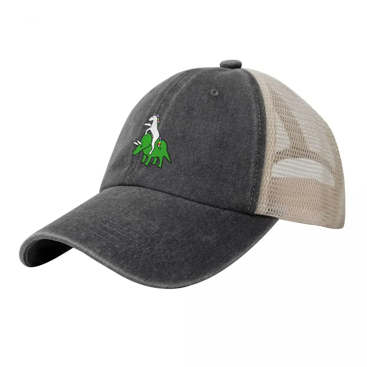 Unicorn Riding Triceratops Cowboy Mesh Baseball Cap Sun Cap derby hat Caps Male Women's