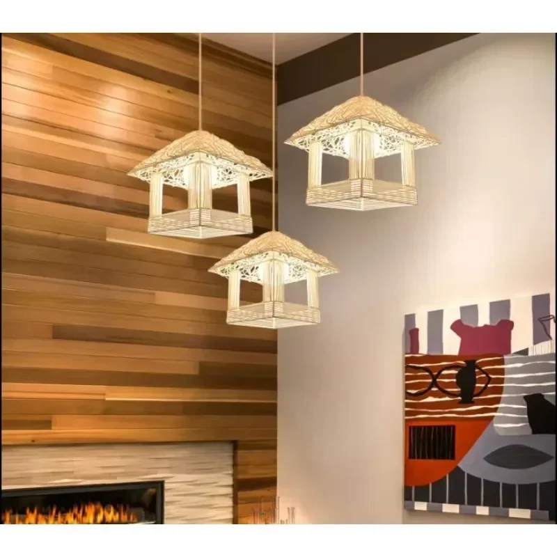 Romantic Pastoral Rattan Small Shed Chandelier Creative Bird Cage Artistic Personality Restaurant Bar Tatami Lamp