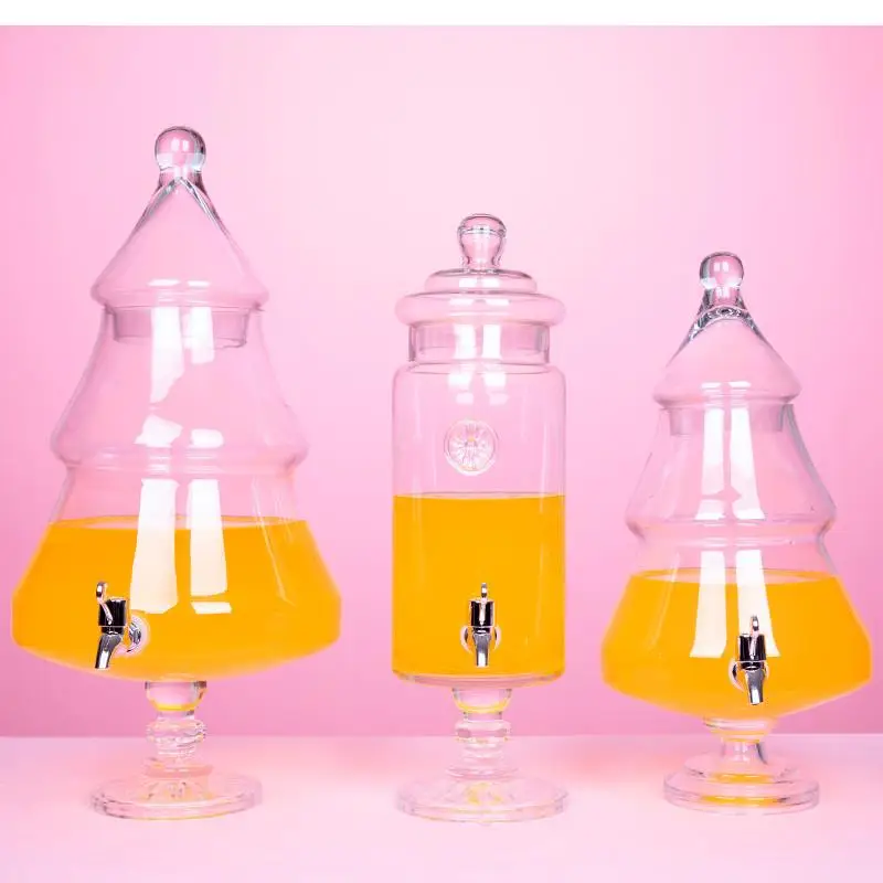 

Transparent glass lid beverage bottle large capacity juice storage home multifunctional hotel dessert table decoration