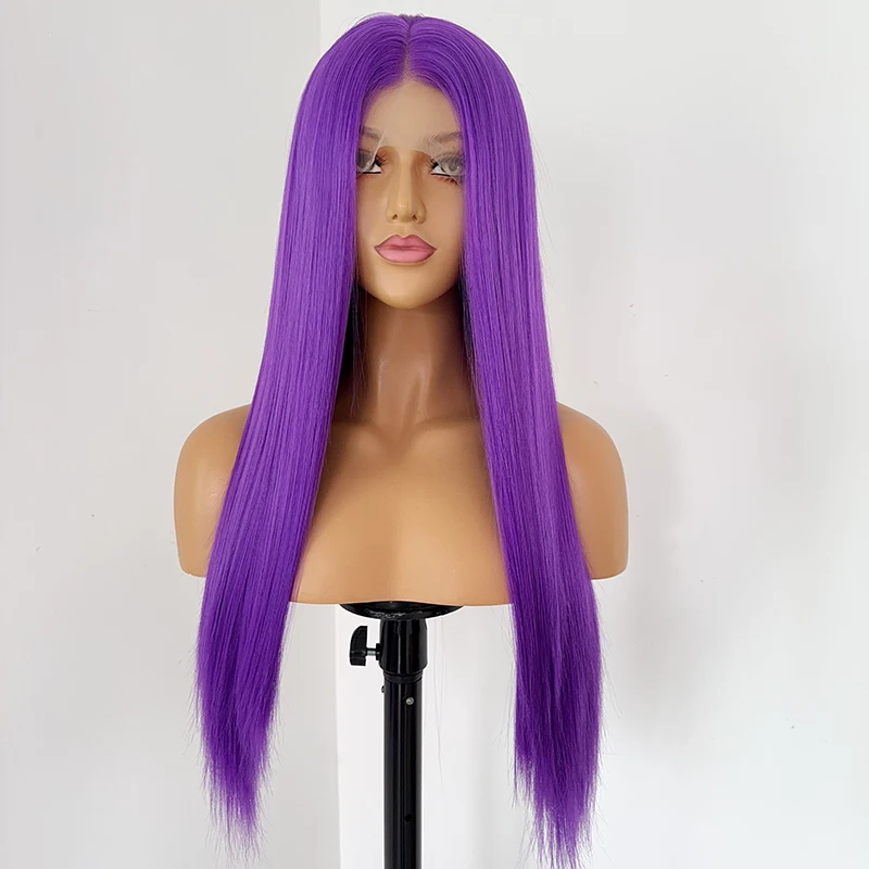 Темно-фиолетовые парики фронта шнурка HD Длинные прямые волосы для женщин 26 дюймов 13*4 Натуральные парики шнурка Высокое качество Синтетические для косплея