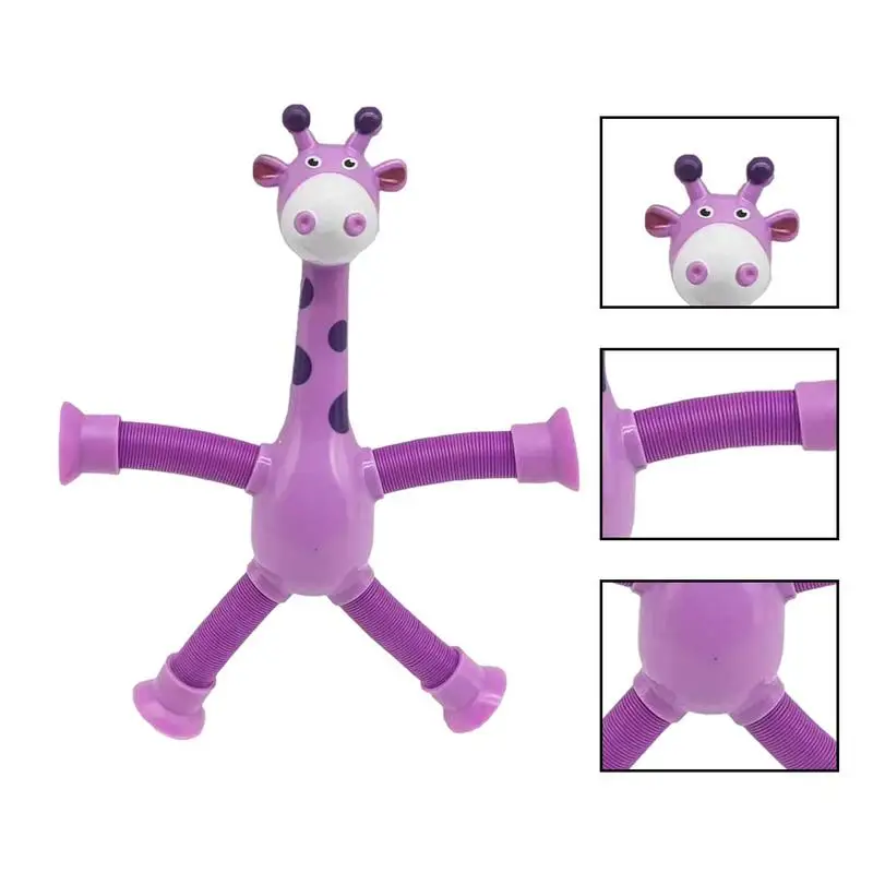 Children Suction Cup Toys Tubes Stress Relief Telescopic Giraffe Toys Sensory Bellows Toys Anti-stress Squeeze Toy