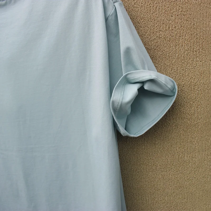 Dik effen T-shirt met korte mouwen, zomerondershirt, casual top met ronde hals voor heren en dames, kan worden gecombineerd met T-shirts, verkrijgbaar in zwart, wit, lichtblauw, lichtgrijs