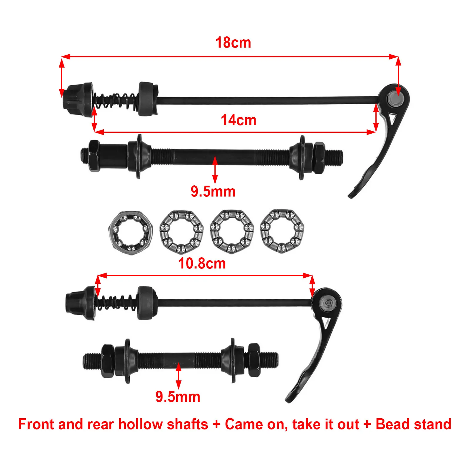 1set Bicycle Axle Front Rear Quick Release Skewers With 25m(1/4)Hub Bearings Replace Hollow Shaft Quick Release Rod Cycling Part