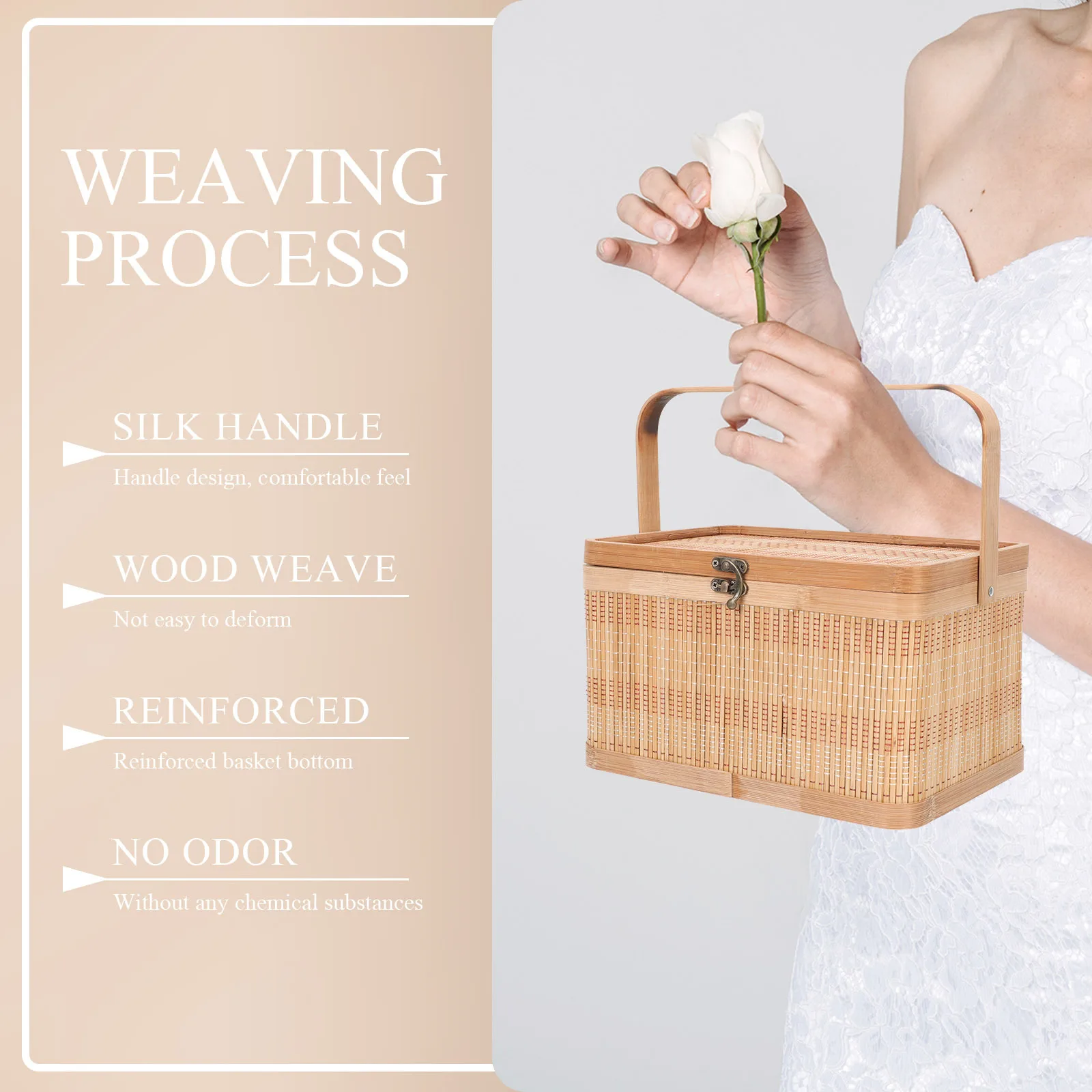 

Handwoven Bamboo Basket Lidded Moon Cake Fruit Storage Box Portable Handle Large Capacity Gift Basket Portable Mooncake Box