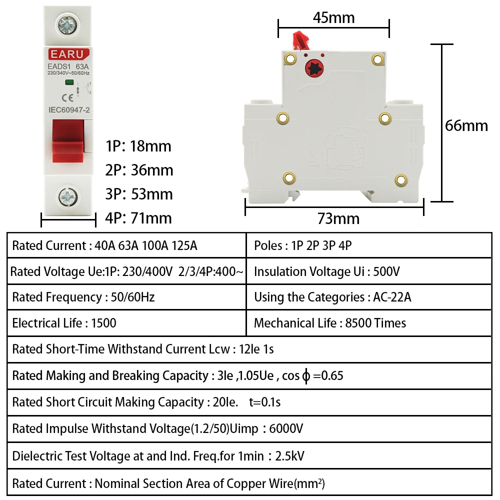 Din Rail 1P 2P 3P 4P 40A 63A 100A 125A Knife Main Switch Isolating Switch for Home Industrial Use Circuit Breaker AC 230V 400V