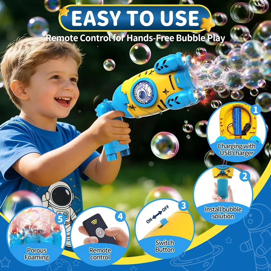 Remote Control Bubble Gun for Kids Automatic Rocket Bubble Machine Bicycle Use & Handheld Rechargeable Bubble Blower Toy