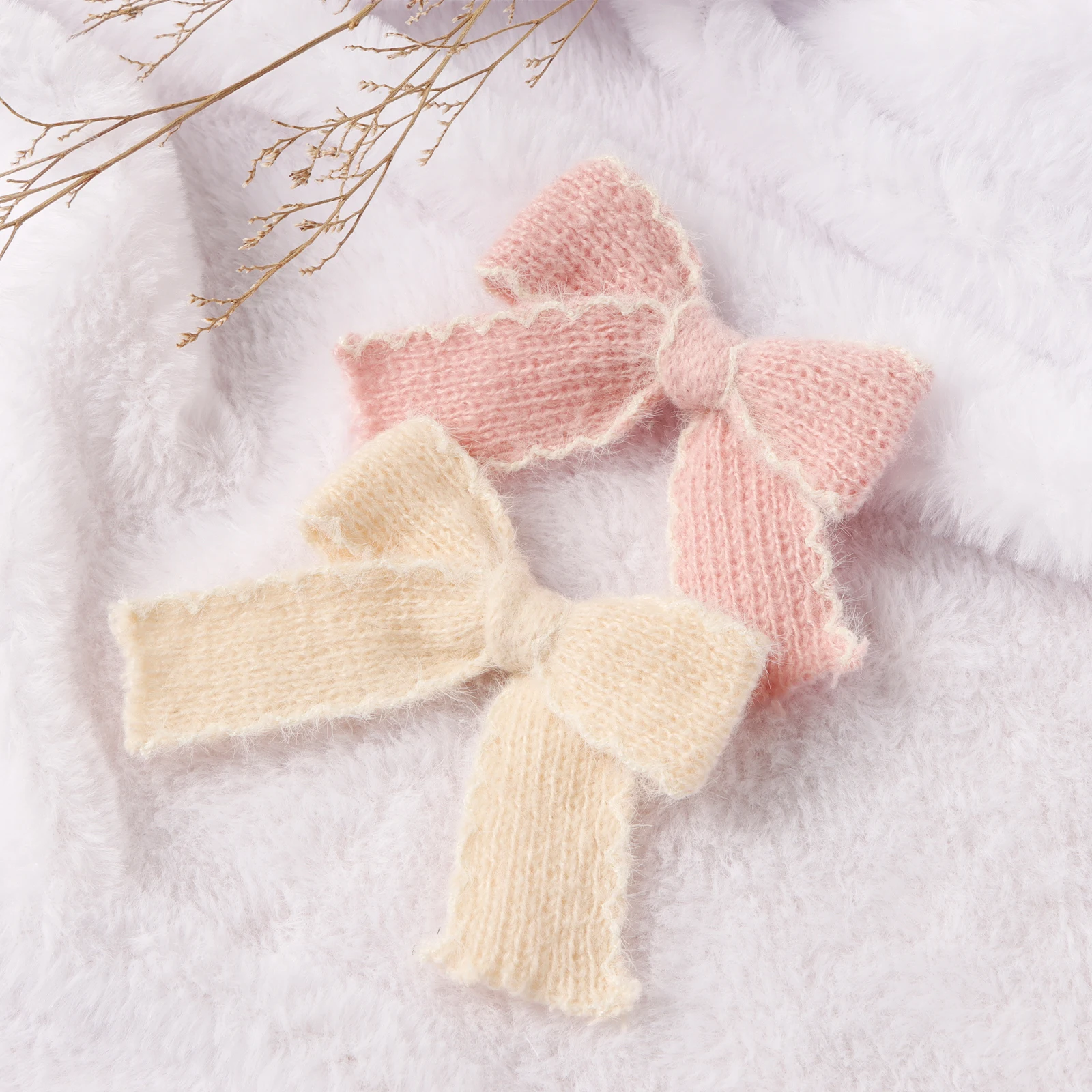 女の子用ニットボウヘアピン,ヘアクリップ,愛らしいヘアアクセサリー,パーティー,毎日の装飾,秋,冬,新品,2個