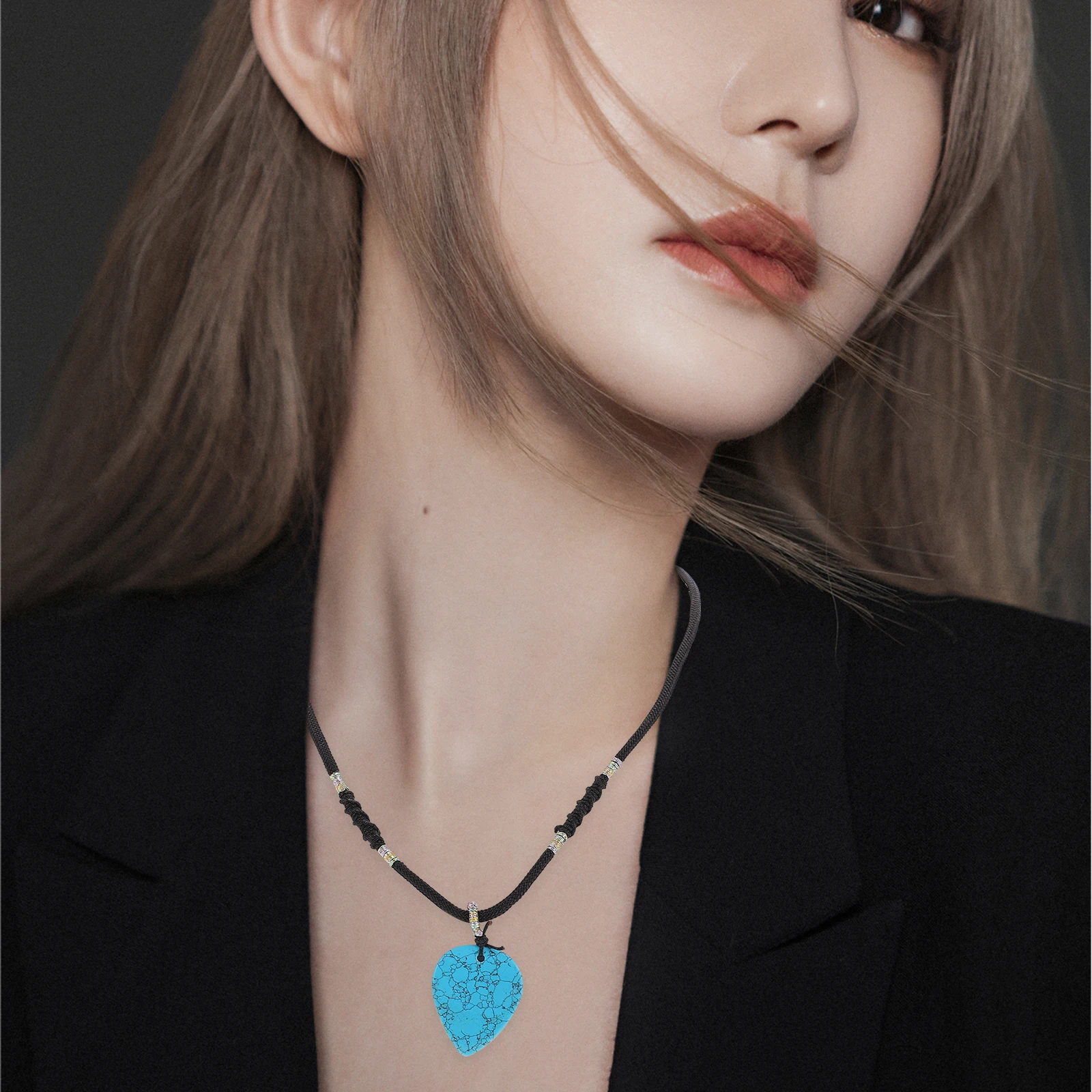 

Guitar Pick Necklace Charm Pendant Wooden Electric Picks Decorative Stone Miss Shaped