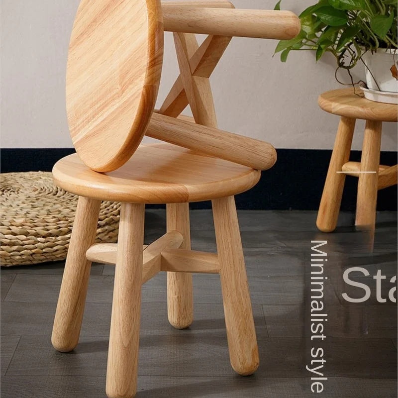 Solid Wood Small Stool Log Simple Low Stool Children's Small Wooden Stool Home Small Bench Shoe Stool Coffee Table Round Stool