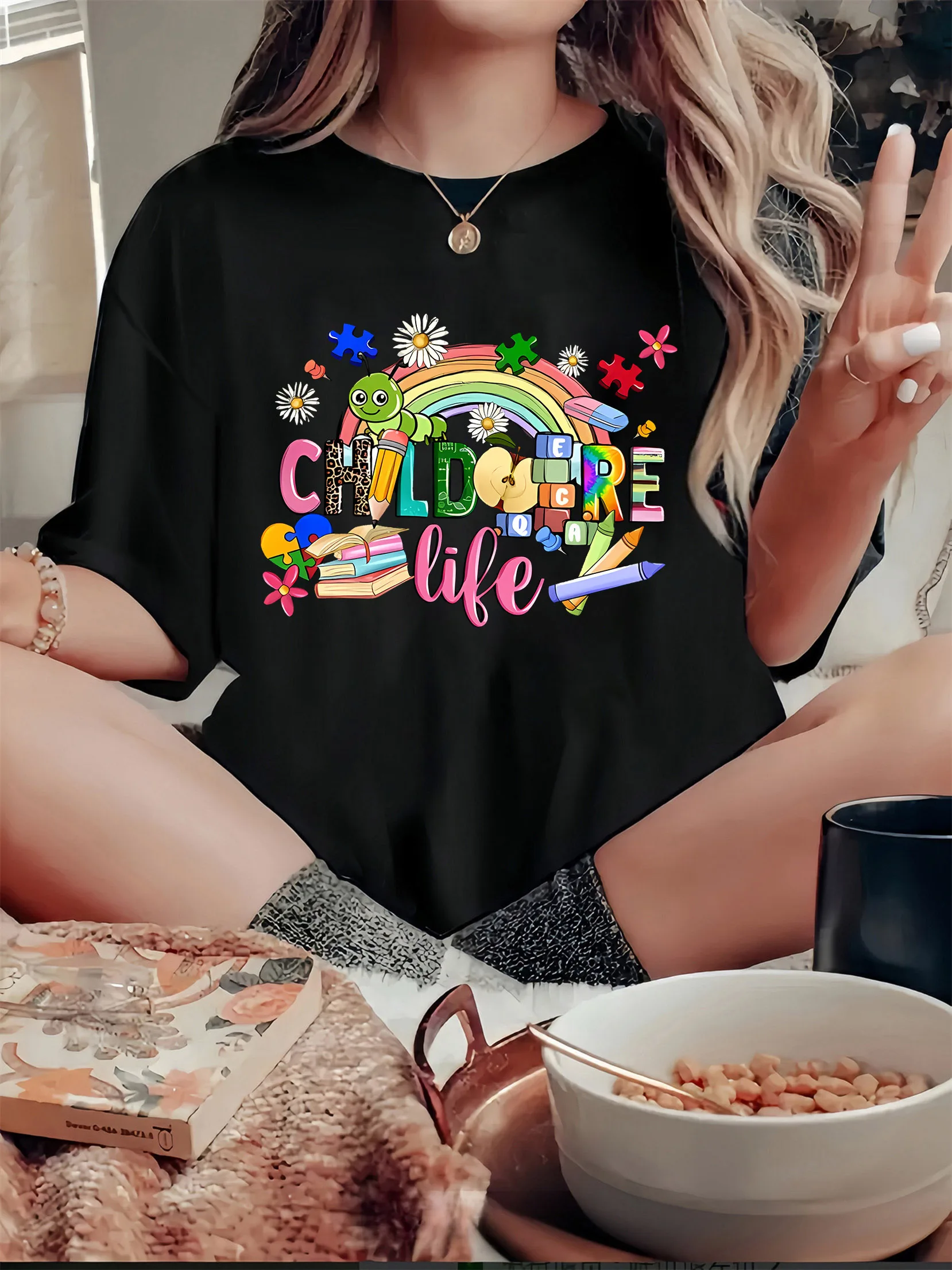 

Creative Rainbow Graphic Printing Summer Autumn Winter Cotton Men and Women T-shirt Short Sleeve Luxury Outdoor Sports Brand