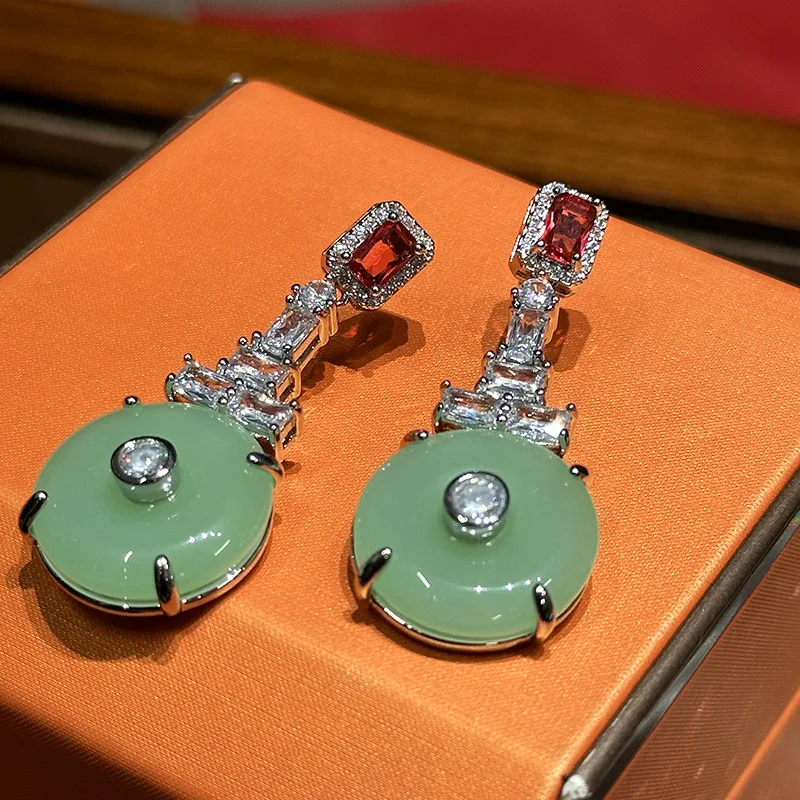 Women Hetian Jade Ping\'an Buckle Jade Earrings 2024