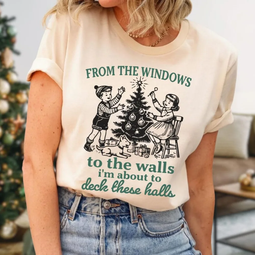 من النوافذ إلى الجدران أنا عن سطح السفينة هذه القاعات مضحك عطلة قميص عيد ميلاد سعيد هدية المرأة المحملة هدية حفلة عيد الميلاد