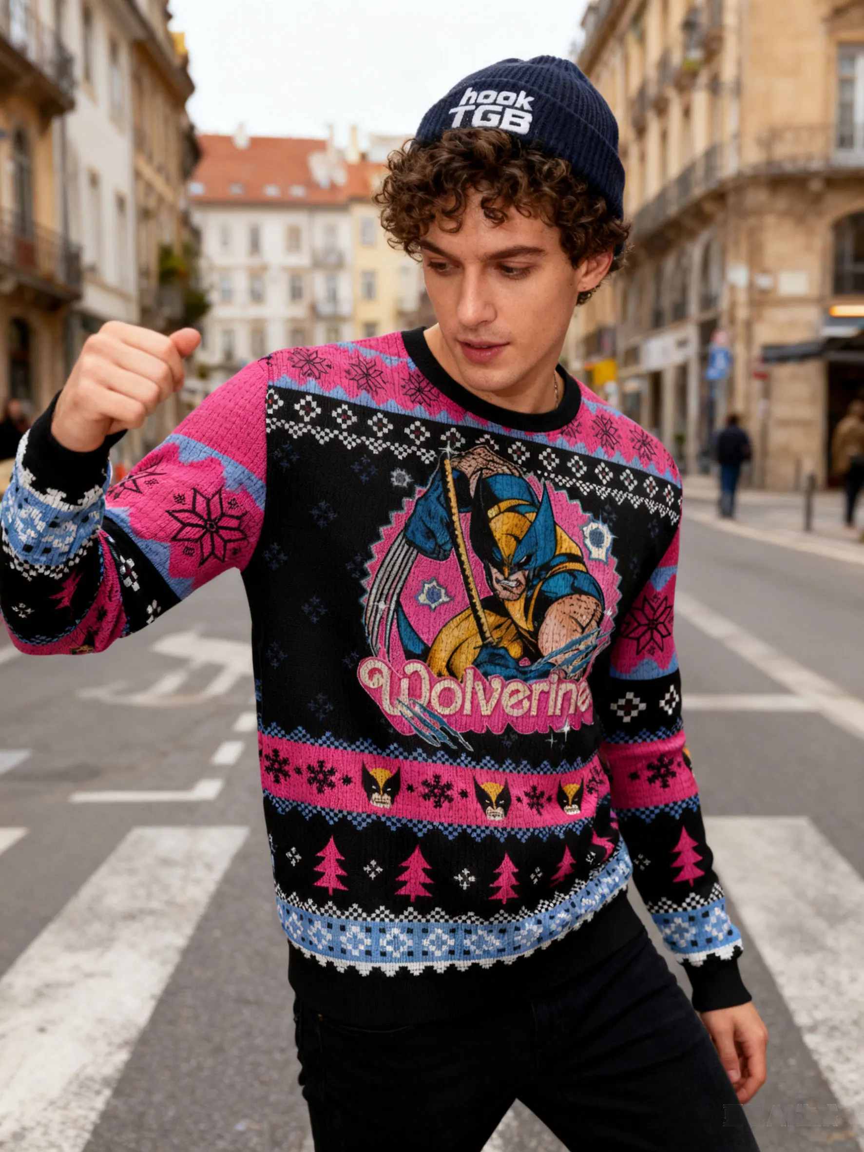 الوردي ولفيرين X-Men الأعجوبة خارقة الرجال الشتاء الجولة الرقبة عيد الميلاد سترة قبيحة موضة الاتجاه شخصية معرض هزلي #6