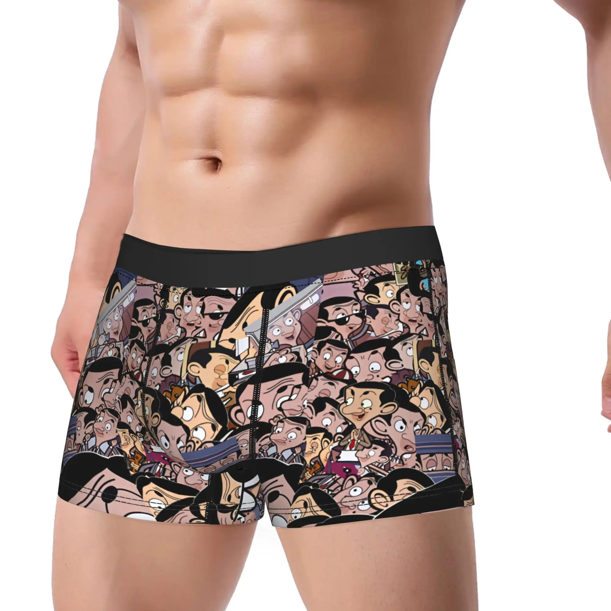 Dense Crowd Cartoon Mr Bean Full Face Collage Underwear  Comfortable Panties Custom Boxer Brief For Men 3D Pouch Plus Size Trunk