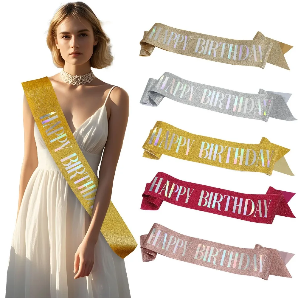 Glitzernde Happy Birthday-Schärpe, Geschenke für Mädchen und Frauen, 16., 18., 20., 21., 30., 40., 50. Alles Gute zum Geburtstag, Party-Dekorationszubehör – Detail 1