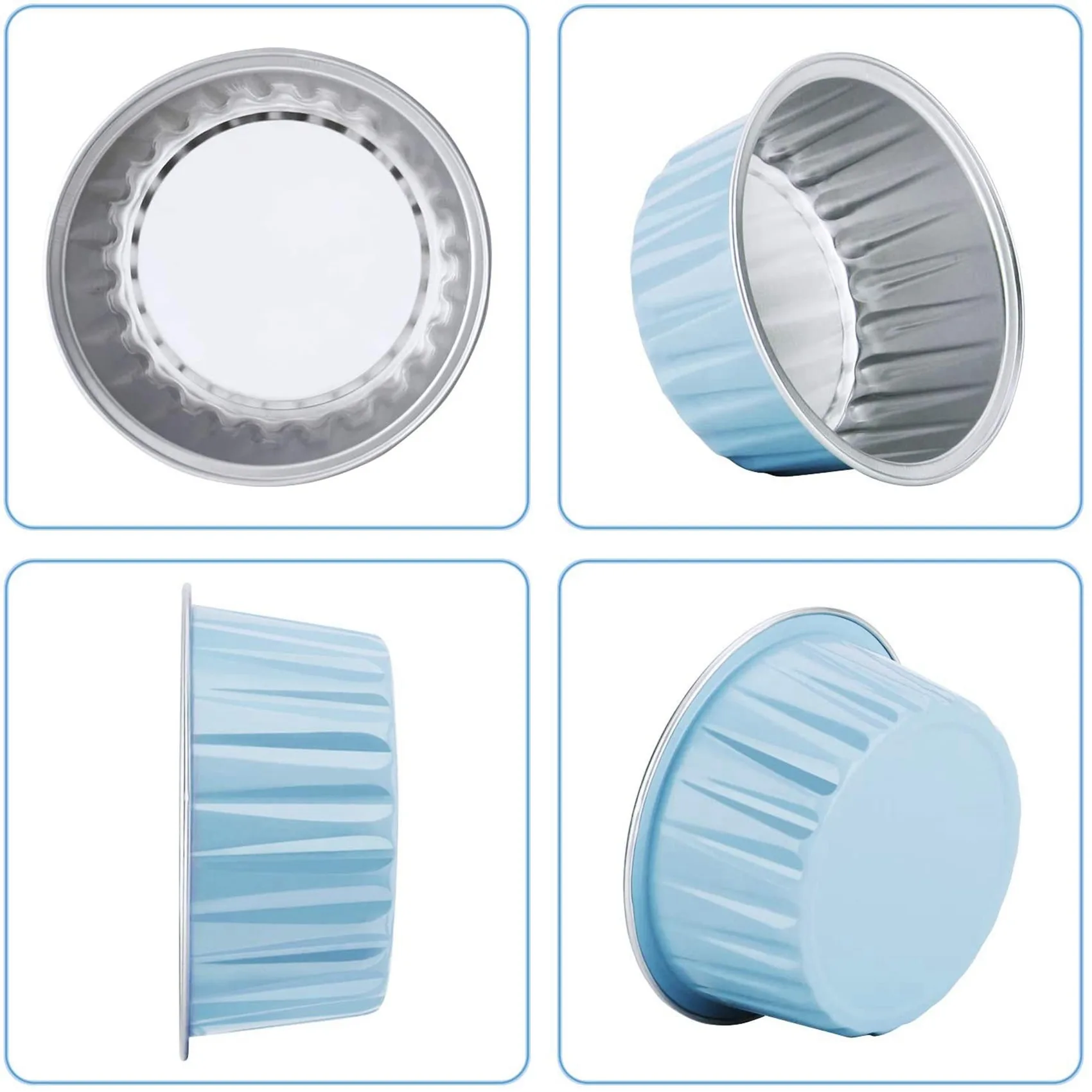 ABGG-300Pcs 5Oz 125Ml Disposable Cake Baking Cups Muffin Liners Cups With Lids Aluminum Foil Cupcake Baking Cups-Blue