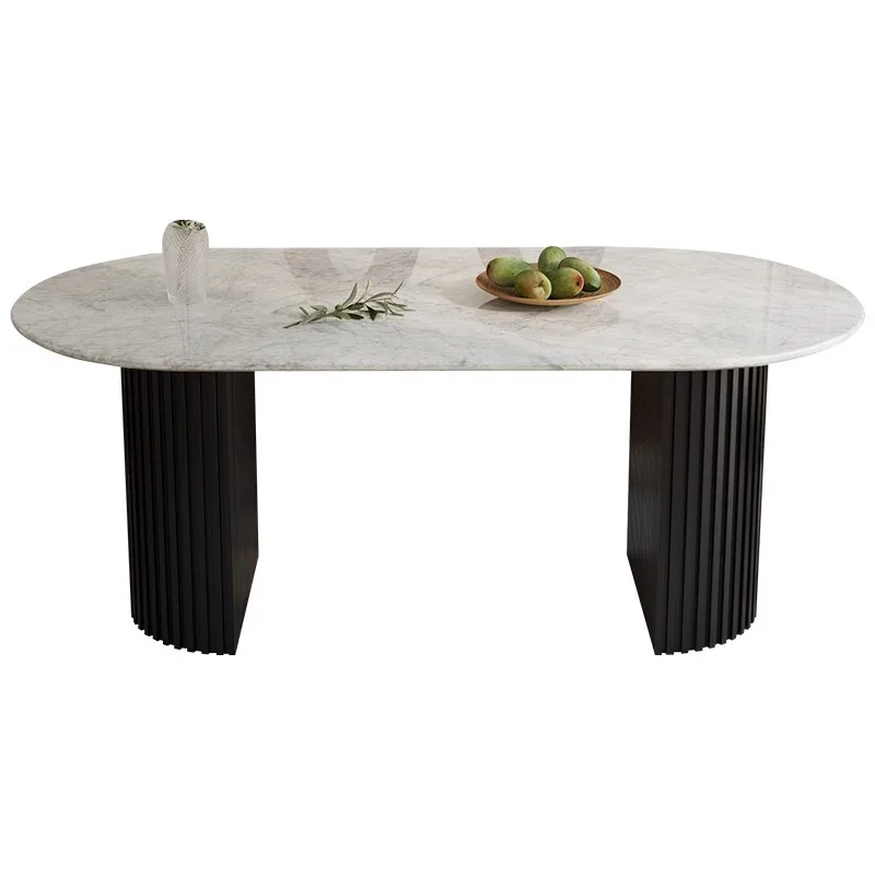 

Natural marble dining table in white French antique style modern simple solid wood oval luxury stone designer dining table