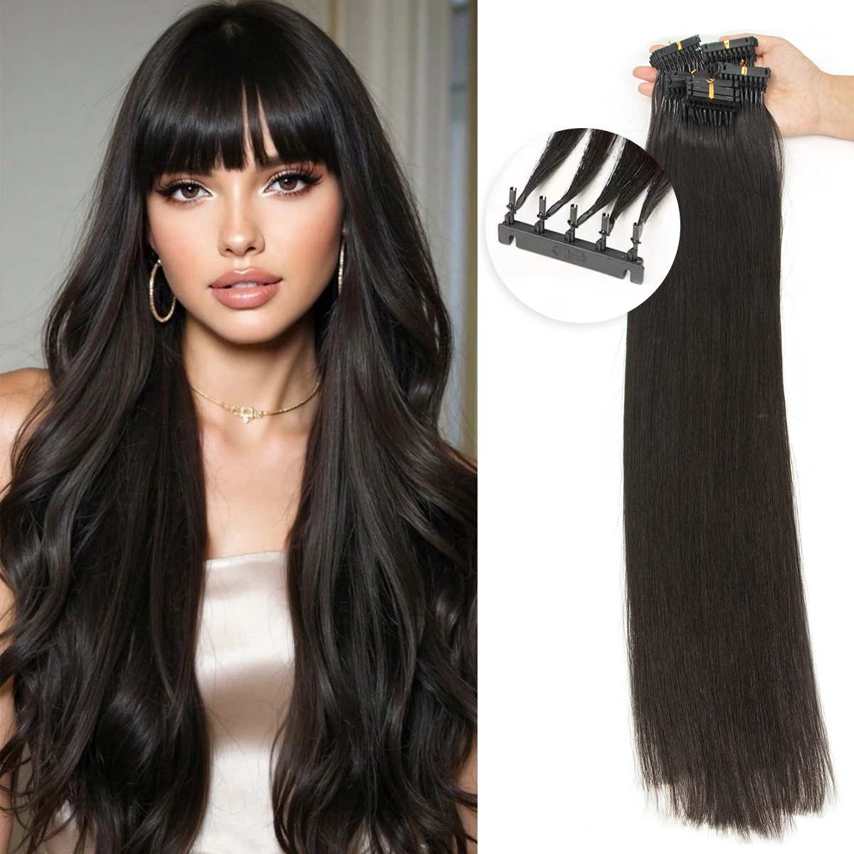 وصلات شعر 6D شعر بشري غير مرئي حلقة صغيرة غير ملحومة لصالونات التجميل يمكن بيرم وصبغه، بدون أثر بشكل طبيعي مستقيم 1 جرام/حبلا