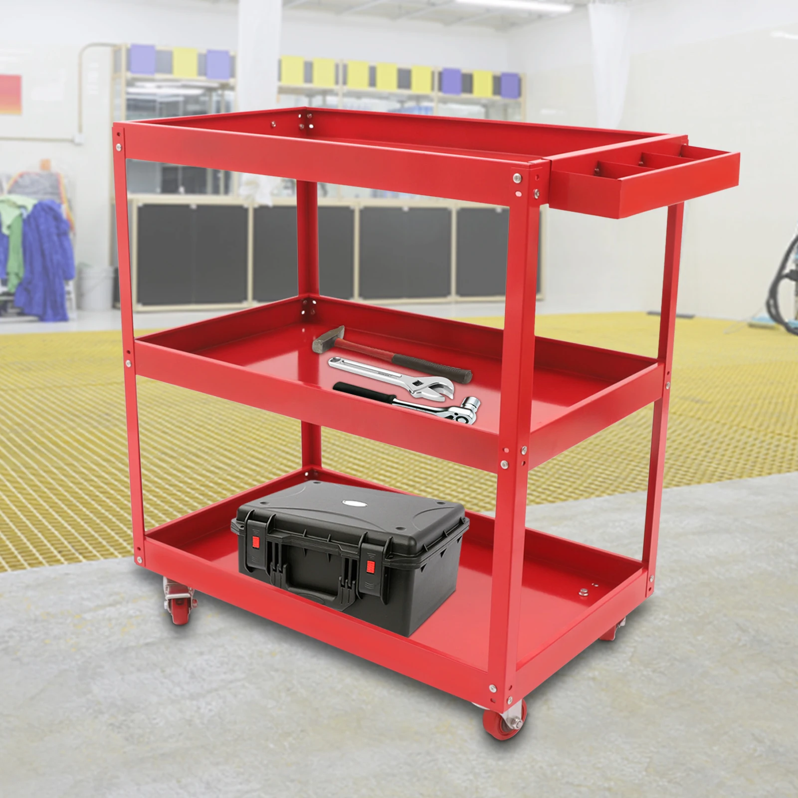 CNCEST-3 Tier Rolling Tool Cart, 330 LBS Capacidade, Heavy Duty Utility, Carrinho de serviço industrial, Organizador W/ Storage Drawer